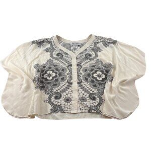 Fifteen-Tweny Silk Blouse Women's size Small Kaftan Ivory Gray Mosiac design